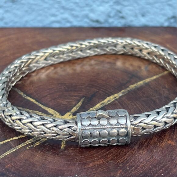 Vintage Sterling Silver Wheat Chain Byzanitine Bangle Modern Jewelry 925 - Picture 4 of 10